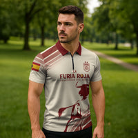 Spain La Roja Custom Zipper Polo Shirt Campeones del Mundo - Away Color