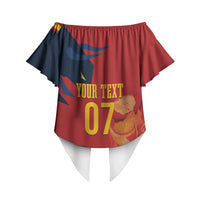 La Furia Roja Espana Custom Off Shoulder Wrap Waist Top Campeones del Mundo 2026