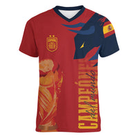 La Furia Roja Espana Custom Women V-Neck T-Shirt Campeones del Mundo 2026