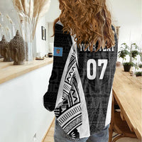 Personalised Fiji Rugby Women Casual Shirt 2023 World Cup History Makers - Black Ver - Wonder Print Shop