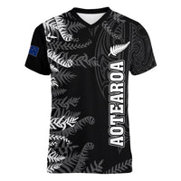 Personalised New Zealand Rugby Women V Neck T Shirt Silver Fern Basic 2023 World Cup - Wonder Print Shop