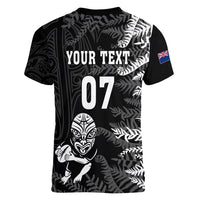 Personalised New Zealand Rugby Women V Neck T Shirt Silver Fern Basic 2023 World Cup - Wonder Print Shop