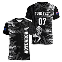 Personalised New Zealand Rugby Women V Neck T Shirt Silver Fern Basic 2023 World Cup - Wonder Print Shop