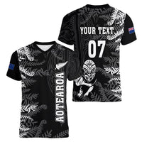 Personalised New Zealand Rugby Women V Neck T Shirt Silver Fern Basic 2023 World Cup - Wonder Print Shop