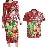Hawaii Christmas Mele Kalikimaka Couples Matching Long Sleeve Bodycon Dress and Hawaiian Shirt Santa Claus LT7 - Wonder Print Shop