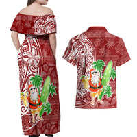 Hawaii Christmas Mele Kalikimaka Couples Matching Off Shoulder Maxi Dress and Hawaiian Shirt Santa Claus LT7 - Wonder Print Shop