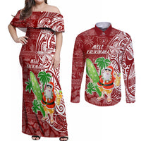 Hawaii Christmas Mele Kalikimaka Couples Matching Off Shoulder Maxi Dress and Long Sleeve Button Shirt Santa Claus LT7 - Wonder Print Shop