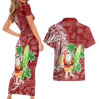 Hawaii Christmas Mele Kalikimaka Couples Matching Short Sleeve Bodycon Dress and Hawaiian Shirt Santa Claus LT7 - Wonder Print Shop