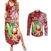 Hawaii Christmas Mele Kalikimaka Couples Matching Summer Maxi Dress and Long Sleeve Button Shirt Santa Claus LT7 - Wonder Print Shop