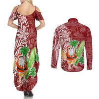 Hawaii Christmas Mele Kalikimaka Couples Matching Summer Maxi Dress and Long Sleeve Button Shirt Santa Claus LT7 - Wonder Print Shop