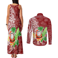 Hawaii Christmas Mele Kalikimaka Couples Matching Tank Maxi Dress and Long Sleeve Button Shirt Santa Claus LT7 - Wonder Print Shop