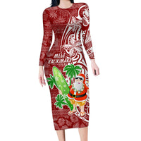 Hawaii Christmas Mele Kalikimaka Family Matching Long Sleeve Bodycon Dress and Hawaiian Shirt Santa Claus LT7 - Wonder Print Shop