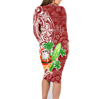 Hawaii Christmas Mele Kalikimaka Family Matching Long Sleeve Bodycon Dress and Hawaiian Shirt Santa Claus LT7 - Wonder Print Shop