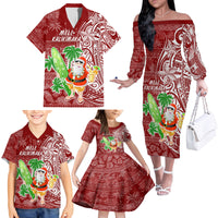 Hawaii Christmas Mele Kalikimaka Family Matching Off Shoulder Long Sleeve Dress and Hawaiian Shirt Santa Claus - Wonder Print Shop