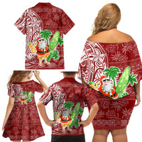 Hawaii Christmas Mele Kalikimaka Family Matching Off Shoulder Short Dress and Hawaiian Shirt Santa Claus LT7 - Wonder Print Shop