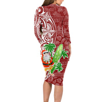 Hawaii Christmas Mele Kalikimaka Long Sleeve Bodycon Dress Santa Claus - Wonder Print Shop