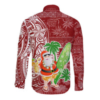 Hawaii Christmas Mele Kalikimaka Long Sleeve Button Shirt Santa Claus - Wonder Print Shop