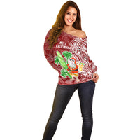 Hawaii Christmas Mele Kalikimaka Off Shoulder Sweater Santa Claus - Wonder Print Shop