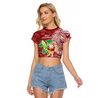 Hawaii Christmas Mele Kalikimaka Raglan Cropped T Shirt Santa Claus - Wonder Print Shop