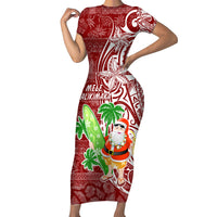 Hawaii Christmas Mele Kalikimaka Short Sleeve Bodycon Dress Santa Claus - Wonder Print Shop