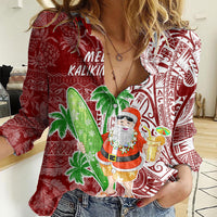 Hawaii Christmas Mele Kalikimaka Women Casual Shirt Santa Claus - Wonder Print Shop