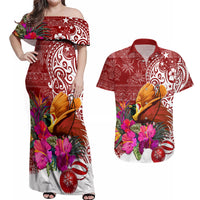 Papua New Guinea Christmas Couples Matching Off Shoulder Maxi Dress and Hawaiian Shirt Bird-of-Paradise Special LT7 - Wonder Print Shop