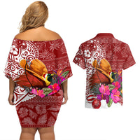 Papua New Guinea Christmas Couples Matching Off Shoulder Short Dress and Hawaiian Shirt Bird-of-Paradise Special LT7 - Wonder Print Shop