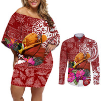 Papua New Guinea Christmas Couples Matching Off Shoulder Short Dress and Long Sleeve Button Shirt Bird-of-Paradise Special LT7 - Wonder Print Shop