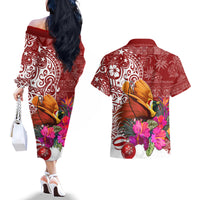 Papua New Guinea Christmas Couples Matching Off The Shoulder Long Sleeve Dress and Hawaiian Shirt Bird-of-Paradise Special LT7 - Wonder Print Shop