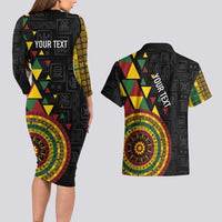 Personalized Adinkra Akan Culture Couples Matching Long Sleeve Bodycon Dress and Hawaiian Shirt Afrikan Colors