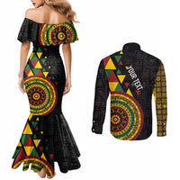 Personalized Adinkra Akan Culture Couples Matching Mermaid Dress and Long Sleeve Button Shirt Afrikan Colors