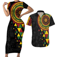 Personalized Adinkra Akan Culture Couples Matching Short Sleeve Bodycon Dress and Hawaiian Shirt Afrikan Colors