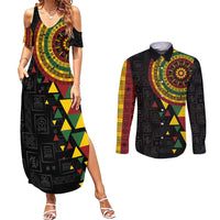 Personalized Adinkra Akan Culture Couples Matching Summer Maxi Dress and Long Sleeve Button Shirt Afrikan Colors