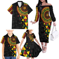 Personalized Adinkra Akan Culture Family Matching Off The Shoulder Long Sleeve Dress and Hawaiian Shirt Afrikan Colors