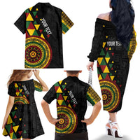 Personalized Adinkra Akan Culture Family Matching Off The Shoulder Long Sleeve Dress and Hawaiian Shirt Afrikan Colors