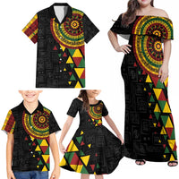 Personalized Adinkra Akan Culture Family Matching Off Shoulder Maxi Dress and Hawaiian Shirt Afrikan Colors