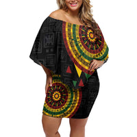 Personalized Adinkra Akan Culture Family Matching Off Shoulder Short Dress and Hawaiian Shirt Afrikan Colors