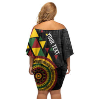 Personalized Adinkra Akan Culture Family Matching Off Shoulder Short Dress and Hawaiian Shirt Afrikan Colors