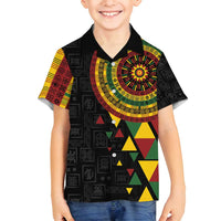 Personalized Adinkra Akan Culture Family Matching Off Shoulder Short Dress and Hawaiian Shirt Afrikan Colors