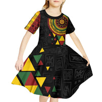 Personalized Adinkra Akan Culture Kid Short Sleeve Dress Afrikan Colors