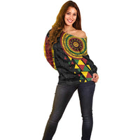 Personalized Adinkra Akan Culture Off Shoulder Sweater Afrikan Colors
