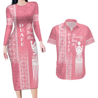 Personalized Adinkra Akan Culture Couples Matching Long Sleeve Bodycon Dress and Hawaiian Shirt Women's Day Duafe Symbol