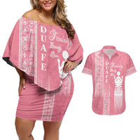 Personalized Adinkra Akan Culture Couples Matching Off Shoulder Short Dress and Hawaiian Shirt Women's Day Duafe Symbol