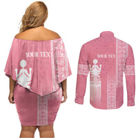 Personalized Adinkra Akan Culture Couples Matching Off Shoulder Short Dress and Long Sleeve Button Shirt Women's Day Duafe Symbol