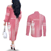 Personalized Adinkra Akan Culture Couples Matching Off The Shoulder Long Sleeve Dress and Long Sleeve Button Shirt Women's Day Duafe Symbol