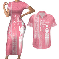 Personalized Adinkra Akan Culture Couples Matching Short Sleeve Bodycon Dress and Hawaiian Shirt Women's Day Duafe Symbol