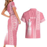 Personalized Adinkra Akan Culture Couples Matching Short Sleeve Bodycon Dress and Hawaiian Shirt Women's Day Duafe Symbol