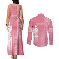 Personalized Adinkra Akan Culture Couples Matching Tank Maxi Dress and Long Sleeve Button Shirt Women's Day Duafe Symbol