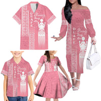 Personalized Adinkra Akan Culture Family Matching Off The Shoulder Long Sleeve Dress and Hawaiian Shirt Women's Day Duafe Symbol