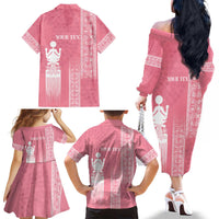 Personalized Adinkra Akan Culture Family Matching Off The Shoulder Long Sleeve Dress and Hawaiian Shirt Women's Day Duafe Symbol